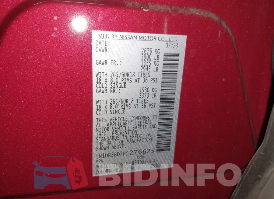 5N1DR3BD7PC276625 Photo# 9