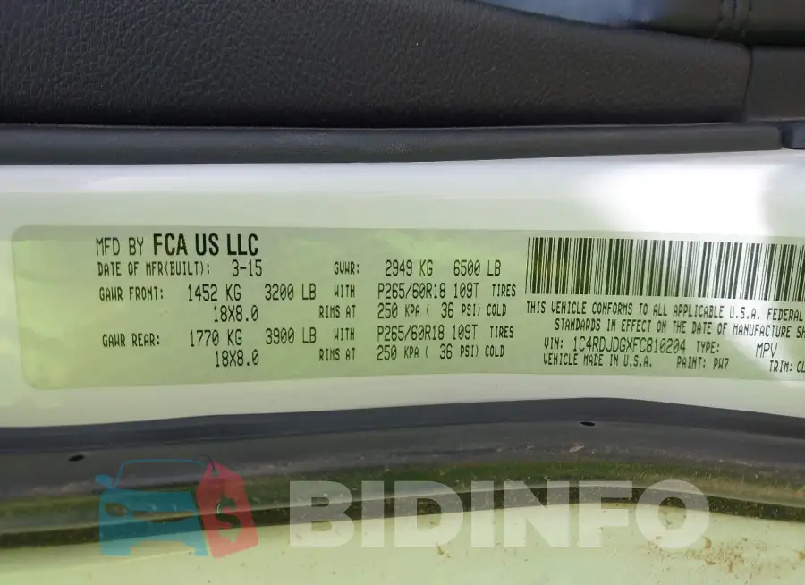 1C4RDJDGXFC810204 Photo# 9