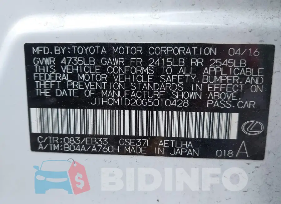JTHCM1D20G5010428 Photo# 9