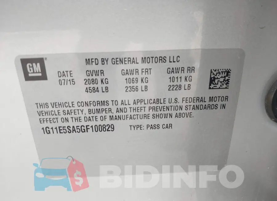 1G11E5SA5GF100829 Photo# 9