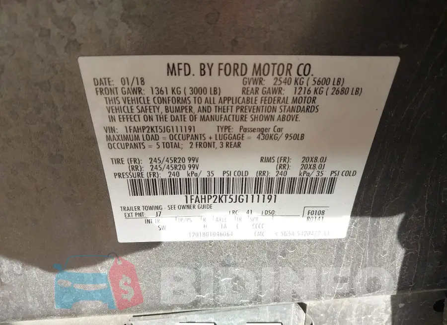 1FAHP2KT5JG111191 Photo# 9