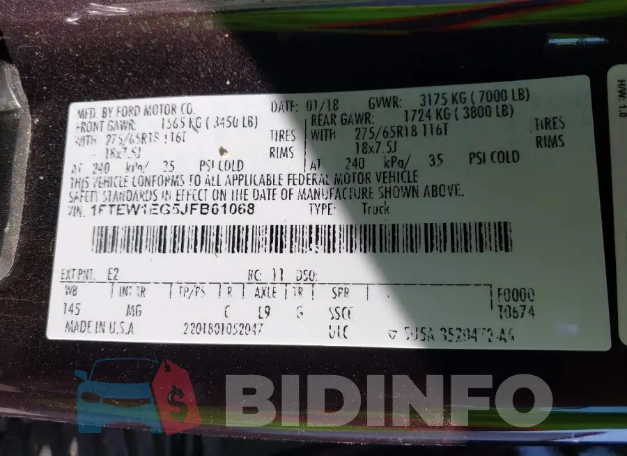 1FTEW1EG5JFB61068 Photo# 9