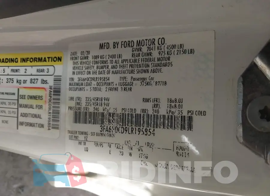 3FA6P0CD9LR195854 Photo# 9