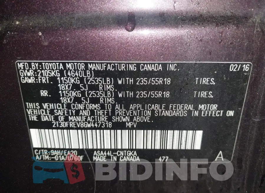 2T3DFREV8GW447318 Photo# 9