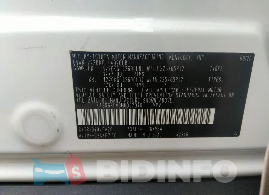 4T3R6RFV3MU007040 Photo# 9