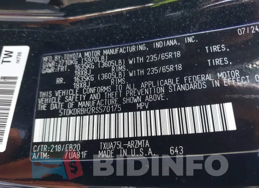 5TDKDRBH2RS570175 Photo# 9