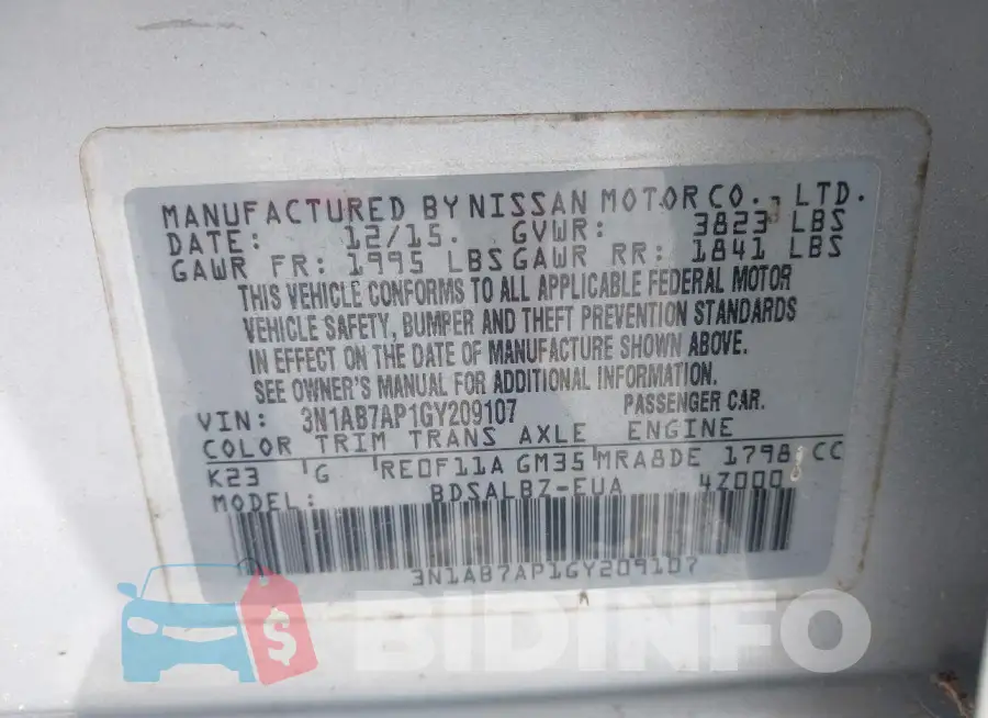 3N1AB7AP1GY209107 Photo# 9