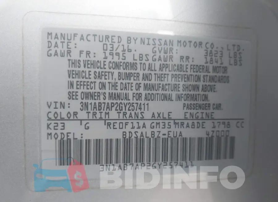 3N1AB7AP2GY257411 Photo# 9
