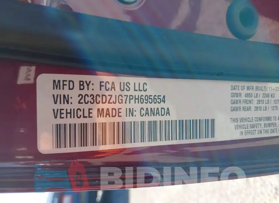 2C3CDZJG7PH695654 Photo# 9