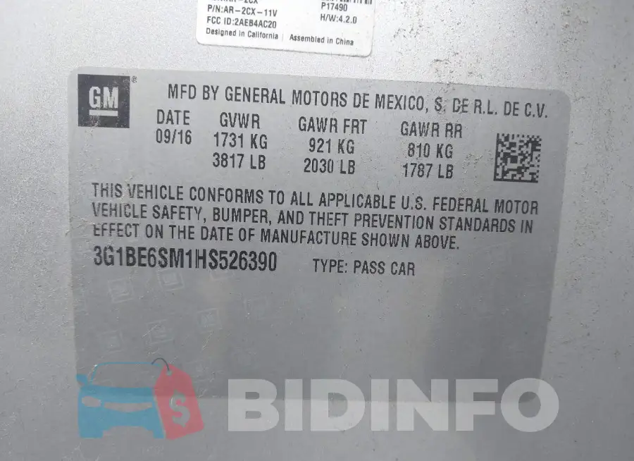 3G1BE6SM1HS526390 Photo# 9