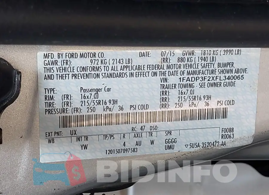 1FADP3F2XFL340065 Photo# 9