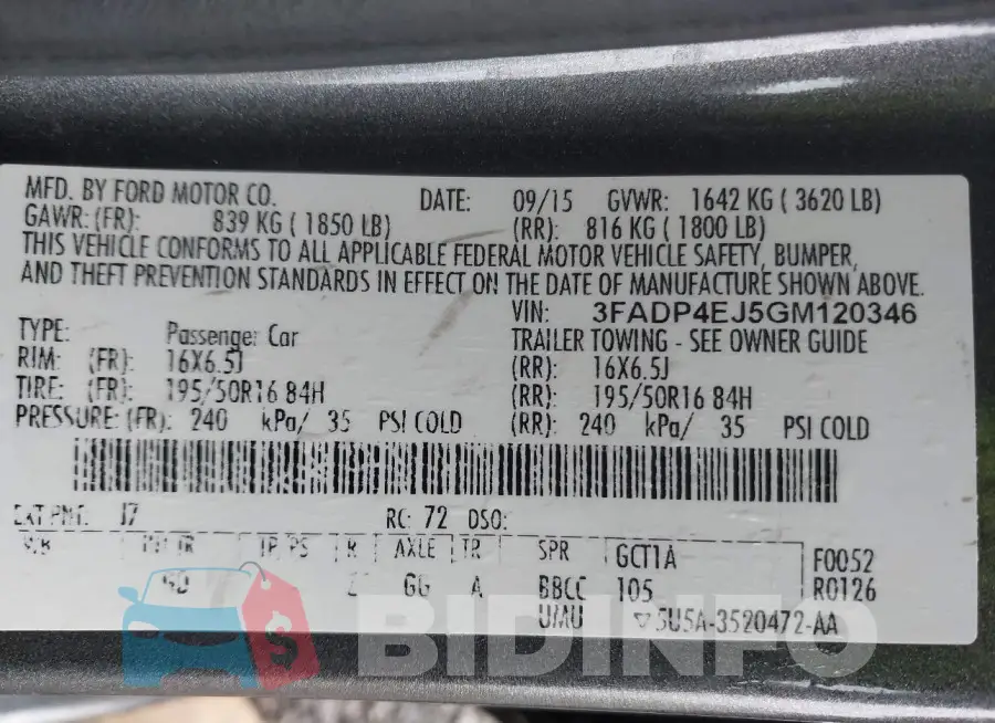 3FADP4EJ5GM120346 Photo# 9