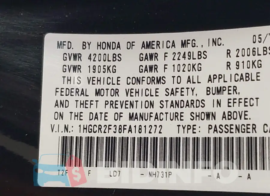 1HGCR2F38FA181272 Photo# 9
