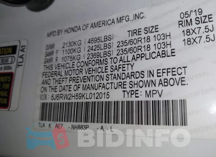 5J6RW2H59KL012015 Photo# 9