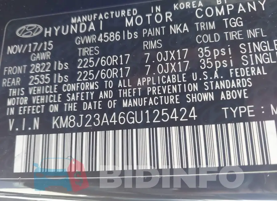 KM8J23A46GU125424 Photo# 9