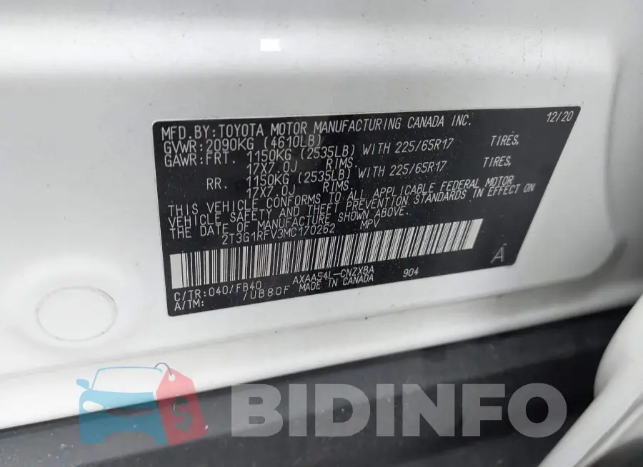 2T3G1RFV3MC170262 Photo# 9