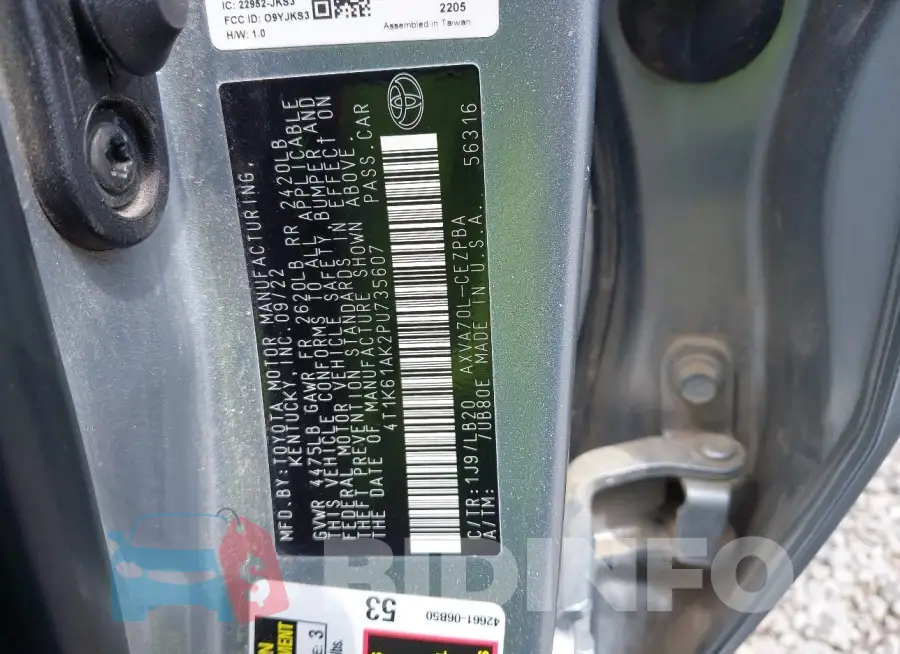 4T1K61AK2PU735607 Photo# 9