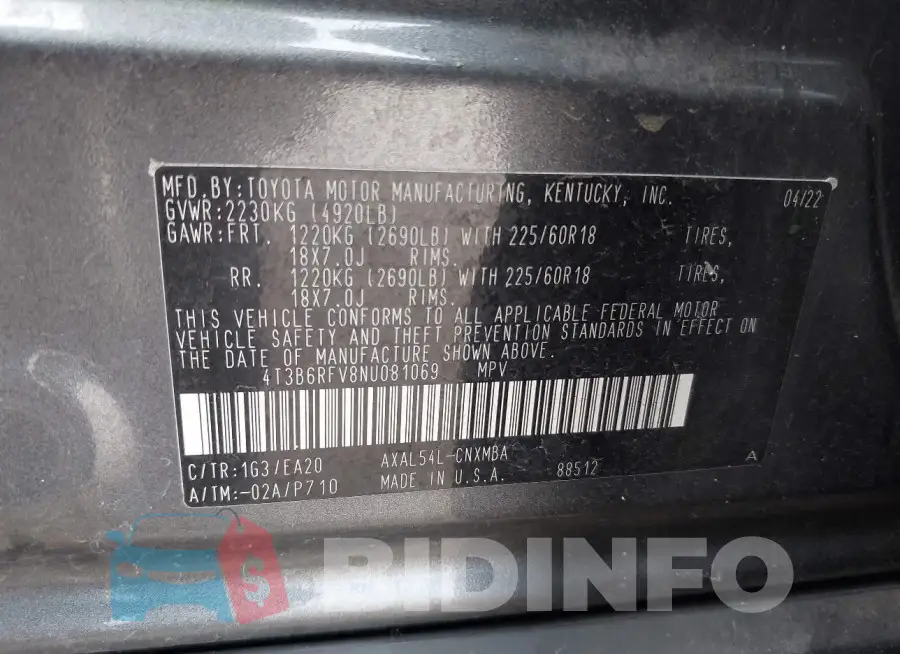 4T3B6RFV8NU081069 Photo# 9