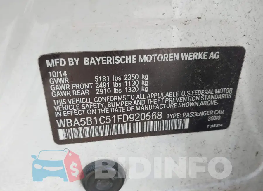 WBA5B1C51FD920568 Photo# 9