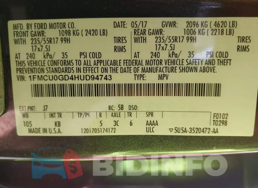 1FMCU0GD4HUD94743 Photo# 9
