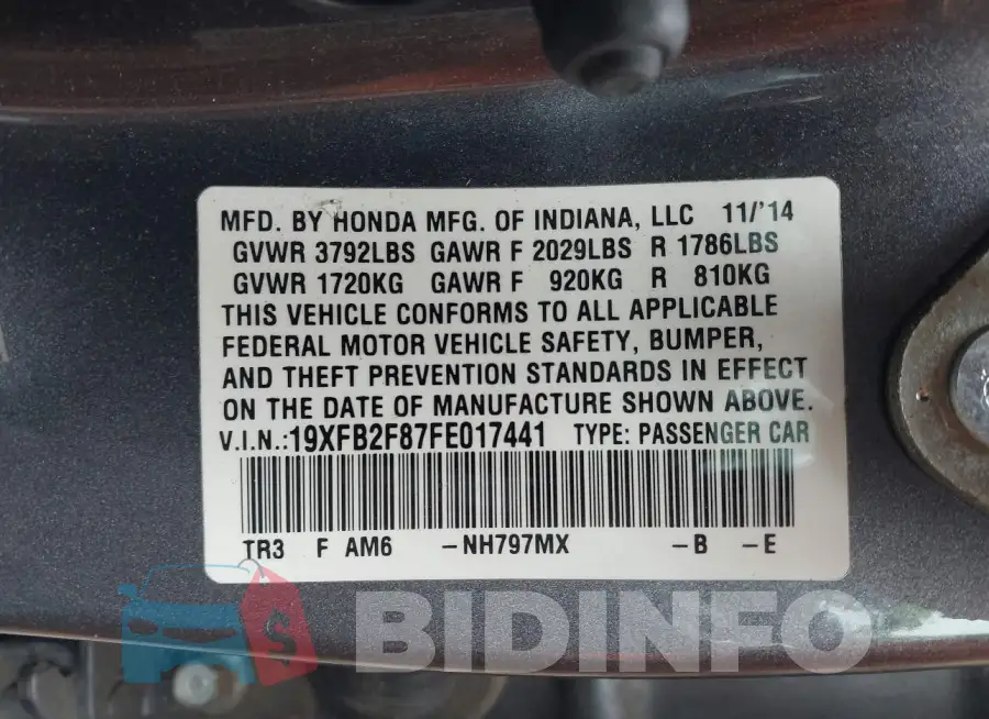 19XFB2F87FE017441 Photo# 9