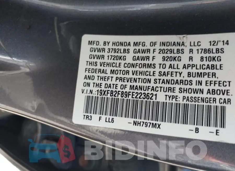 19XFB2F89FE223621 Photo# 9