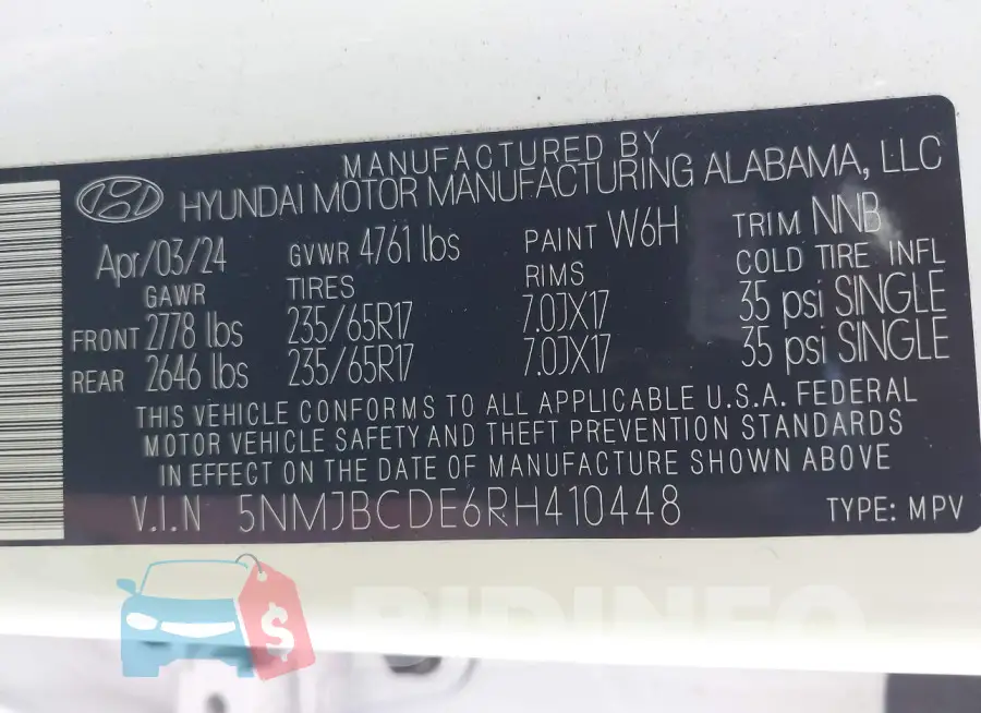 5NMJBCDE6RH410448 Photo# 9