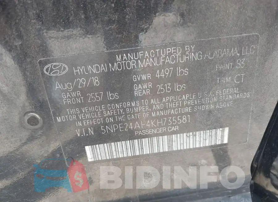 5NPE24AF4KH735581 Photo# 9