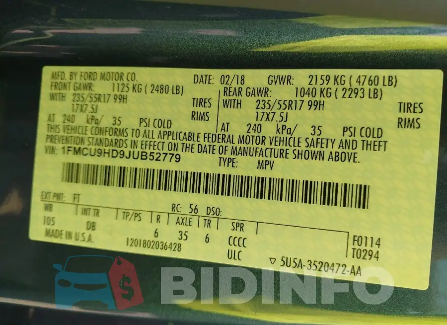 1FMCU9HD9JUB52779 Photo# 9