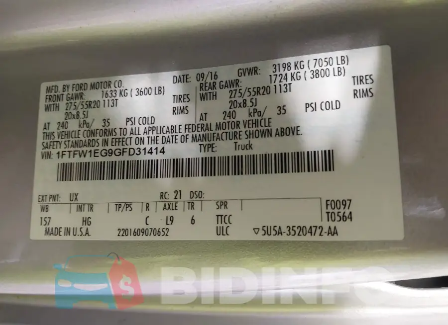 1FTFW1EG9GFD31414 Photo# 9 1FTFW1EG9GFD31414 Photo# 9