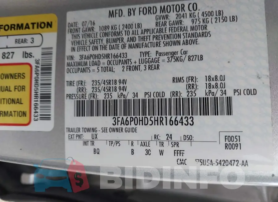 3FA6P0HD5HR166433 Photo# 9