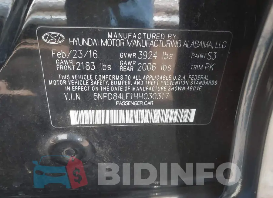 5NPD84LF1HH030317 Photo# 9