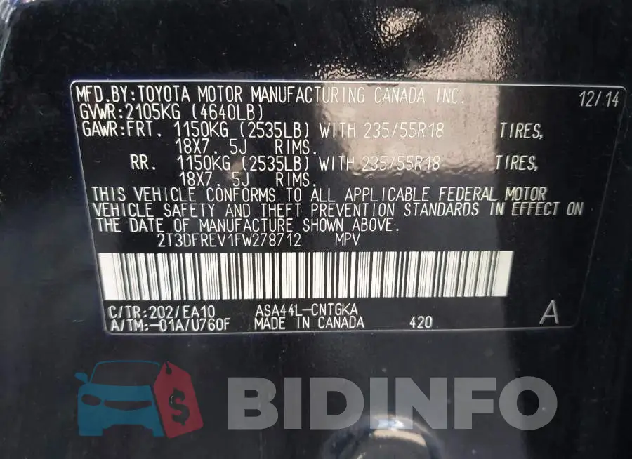 2T3DFREV1FW278712 Photo# 9