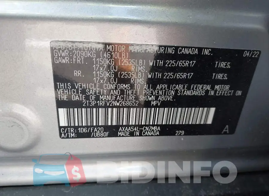 2T3P1RFV2NW268652 Photo# 9