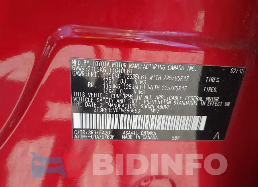 2T3RFREV6FW296693 Photo# 9