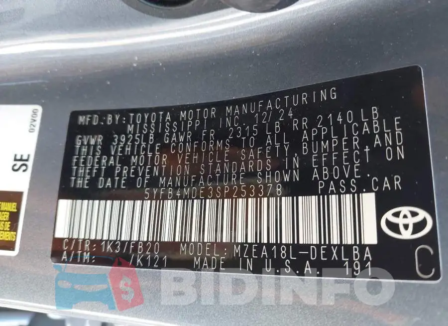 5YFB4MDE3SP253378 Photo# 9
