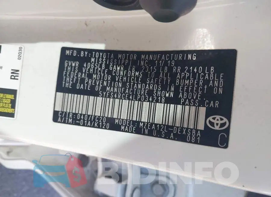 5YFS4RCE4LP034218 Photo# 9