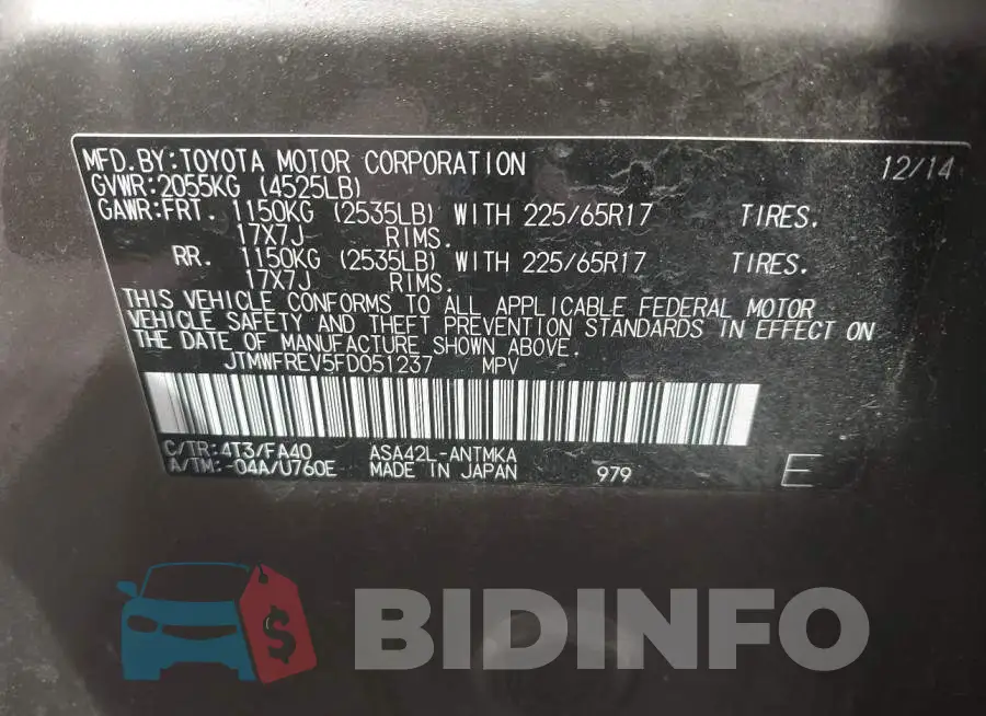 JTMWFREV5FD051237 Photo# 9