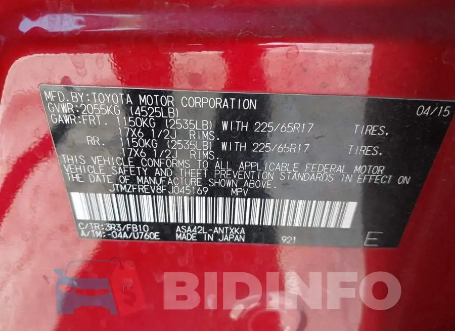 JTMZFREV8FJ045169 Photo# 9