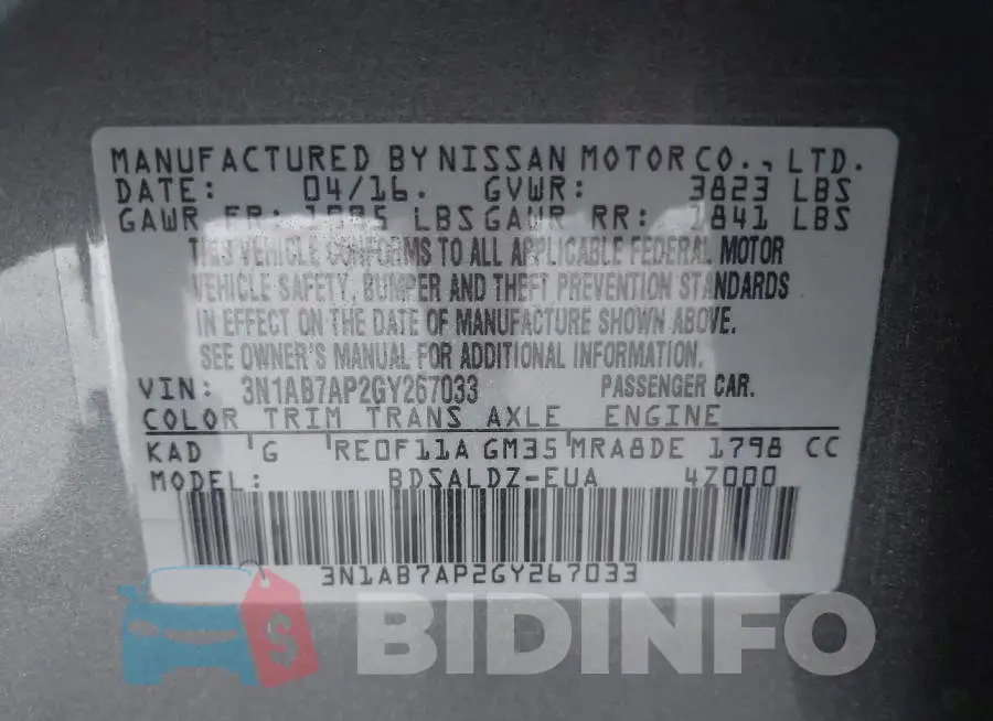 3N1AB7AP2GY267033 Photo# 9