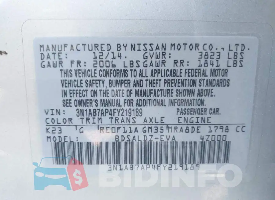 3N1AB7AP4FY219189 Photo# 9