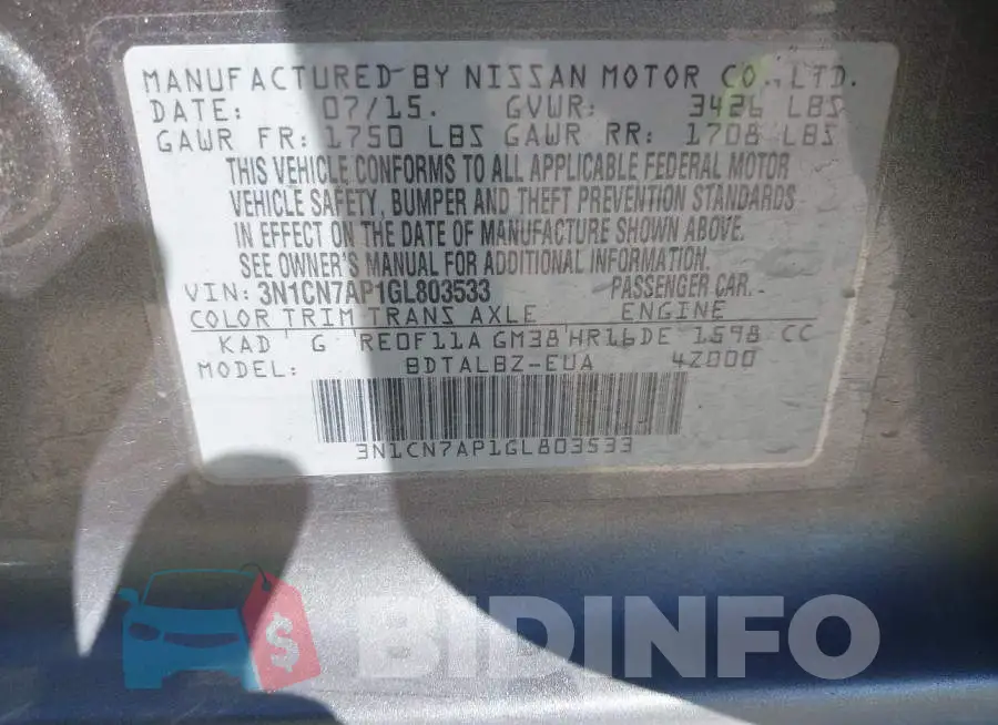 3N1CN7AP1GL803533 Photo# 9
