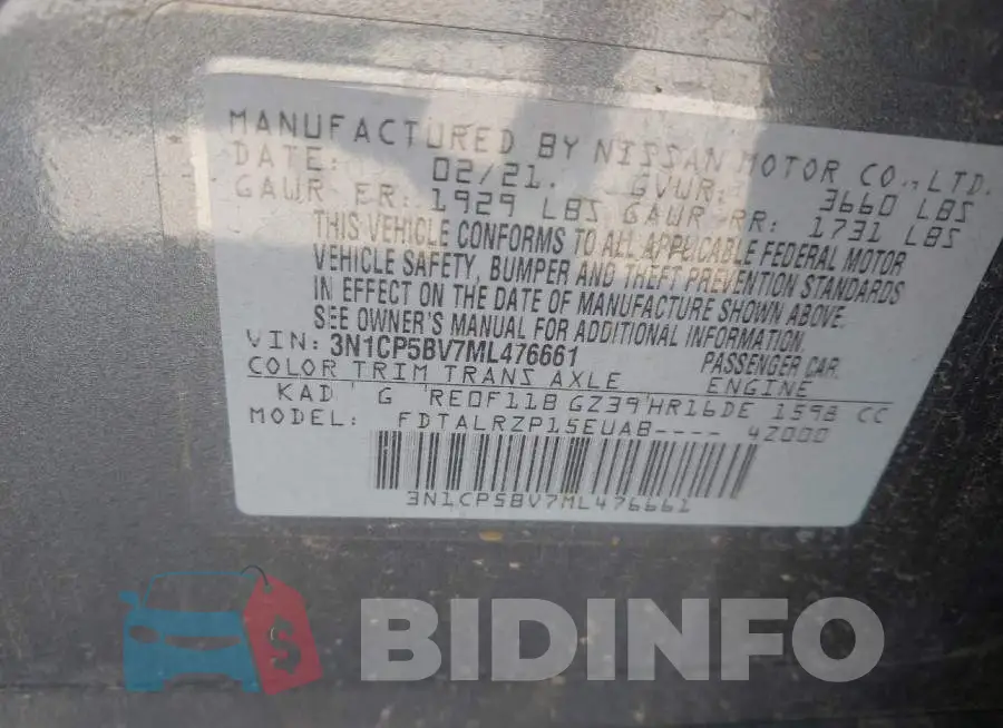 3N1CP5BV7ML476661 Photo# 9