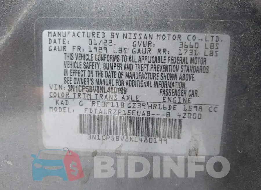 3N1CP5BV8NL480199 Photo# 9