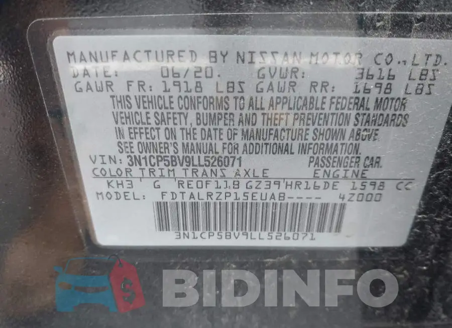 3N1CP5BV9LL526071 Photo# 9
