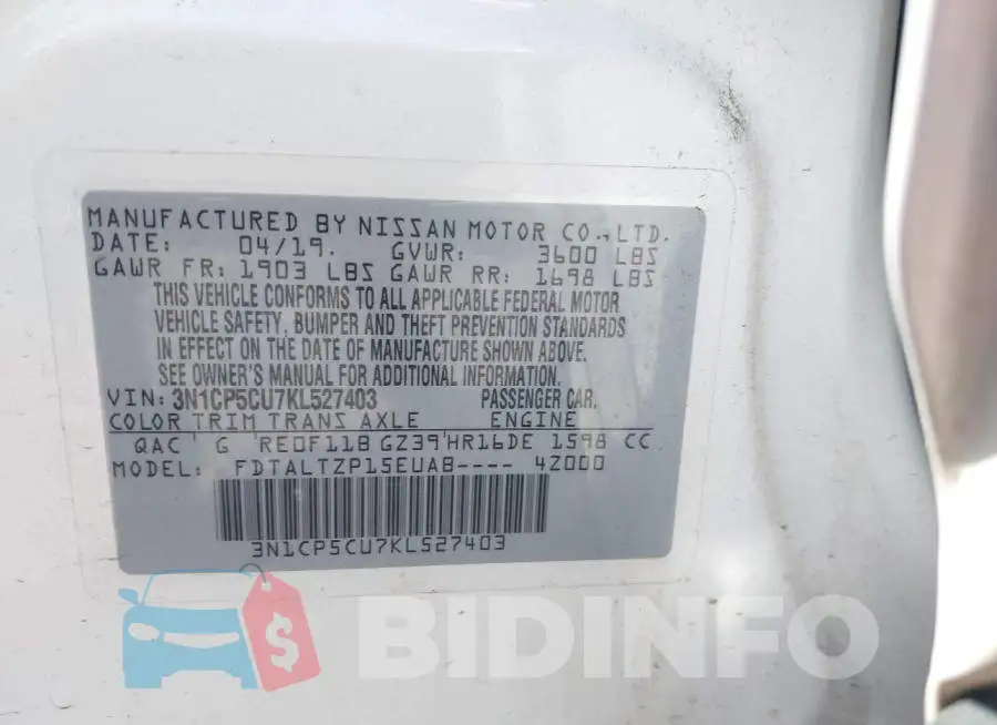 3N1CP5CU7KL527403 Photo# 9