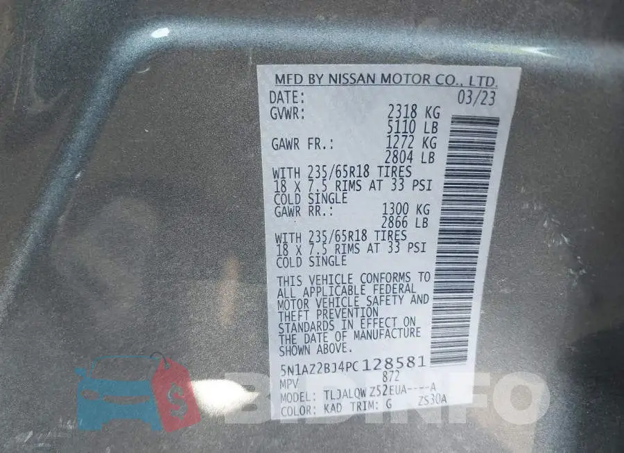 5N1AZ2BJ4PC128581 Photo# 9