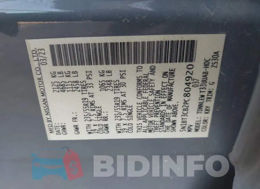 5N1BT3CB2PC804920 Photo# 9