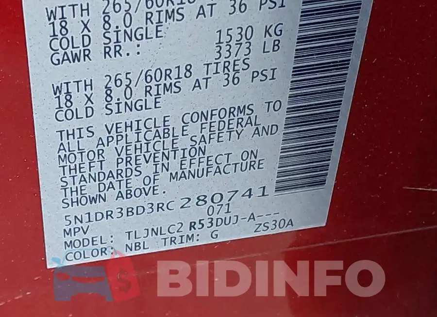 5N1DR3BD3RC280741 Photo# 9