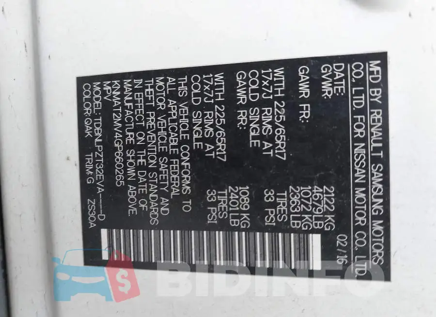 KNMAT2MV4GP660265 Photo# 9
